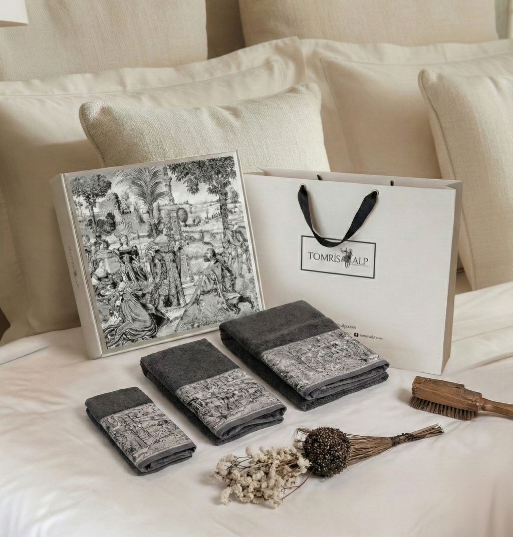 Goblen Koleksiyonu Micro Bambu, Antrasit Renk, Özel Paketli Havlu Seti